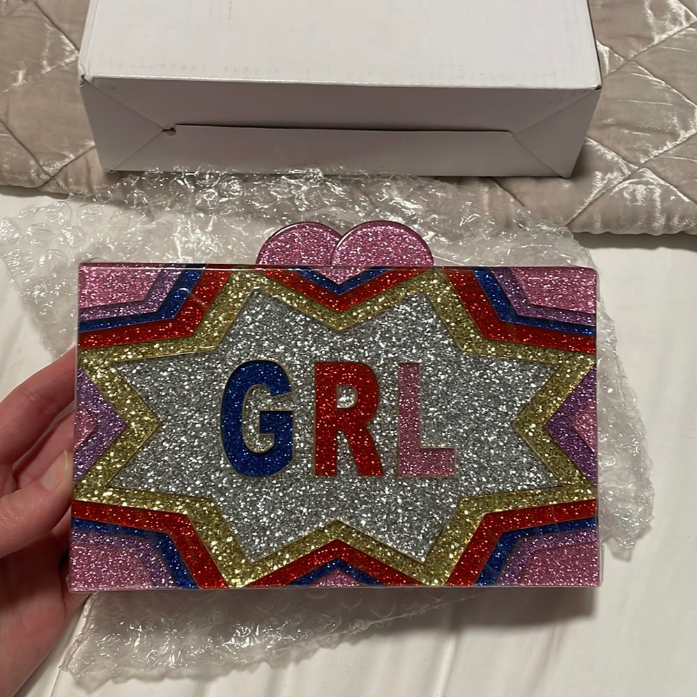 Bari Lynn "girl power" acrylic clutch